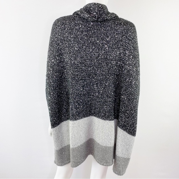 Chico's Size 1 US S Black & Gray Sequin Knit Cowl Neck Poncho Sweater - Picture 6 of 8
